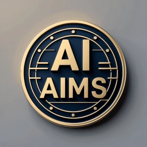 AI agent coin with text "AIMS" in dark, flat style