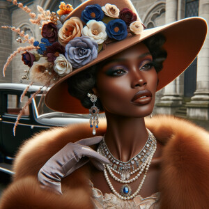 "Depict a graceful African-American woman embodying the sophisti...