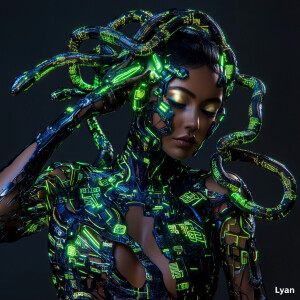 A striking and mesmerizing full-body photo of Medusa with a hype...