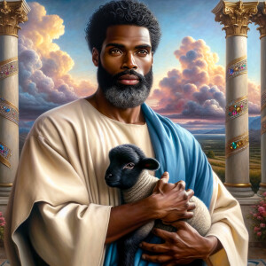 Oil painting of an African-American man resembling Jesus Christ,...