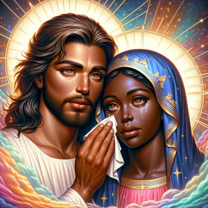Ensure that the image distinctly represents both Jesus Christ an...