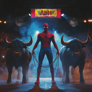 Digitally created, dramatic action scene featuring a superhero i...