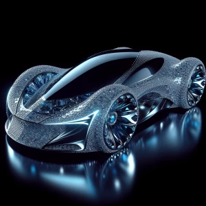 A futuristic car sleekly shaped from diamond. The polished surfa...