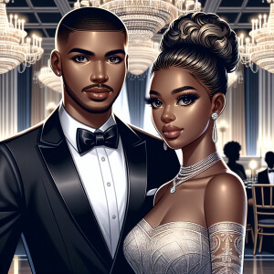 A light skin African American couple at a fancy ballroom event....