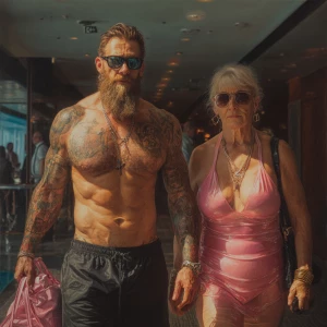 Hyperrealism painting ,a australia muscular beefy bearded tatto...