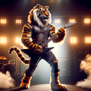 Man-Tiger Hybrid Playing Heavy Metal Music On his electric guita...