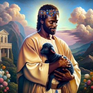 Oil painting of an African-American man resembling Jesus Christ,...