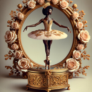 Imagine a delicate jewelry box adorned with ornate golden filigr...