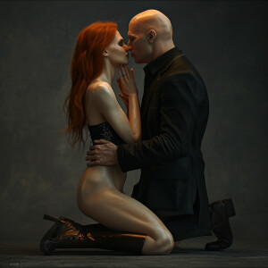 A photorealistic high resolution image. Light ginger haired fema...