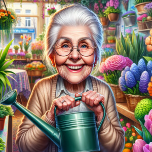 Funny and crazy caricature of a 95 year old American grandma in...