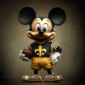 Disney character Mickey Mouse dressed in New Orleans Saints jers...