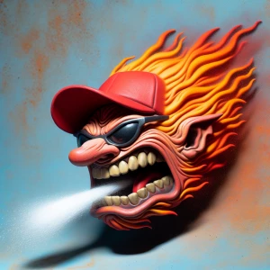 Create an image of a troll caught in the act of spitting, its fa...