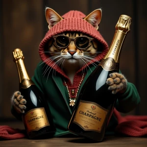 gangsta rapper cat with champaigne bottles