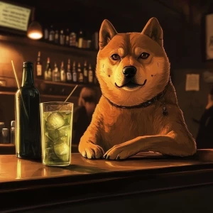 DOGE meme..make me doge ultra chilling in a bar drinking tequila...
