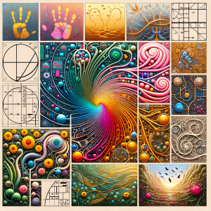 The golden ratio, Minimalist art Circuit, boards, circuitry, diagrams Cellular structures, DNA, circuit boards, colorful wires,  asian and Egyptian  graffiti, lie detector graphs, cardio, printout , branches infinity sign, cave, Art, handprints, distant birds flying, flowering vines, abstract, painting, Broccoli Fibonacci sequence