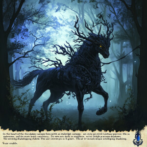 "In the heart of the shadowy forest, where light barely pierces...