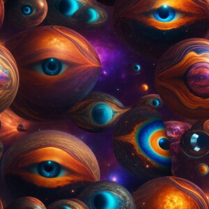 Envision a series of eyeballs with iris colors matching differen...