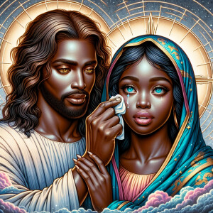 Ensure that the image distinctly represents both Jesus Christ an...