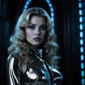 A hyper-detailed portrait of Barbarella, styled as a femme fatal...