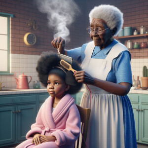 Create a realistic 3-D image of an african-American grandmother...
