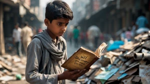 “A teenage Indian boy in ragged clothes finds an old, dusty book...