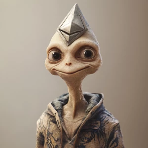 a thin, nerdy humanoid figure with elongated face and neck, larg...