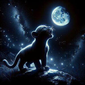 A cute baby panther howling at a full-moon for the first time. A...