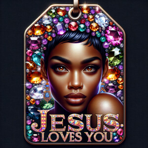 Redesign the tag to feature an African-American woman with a sty...