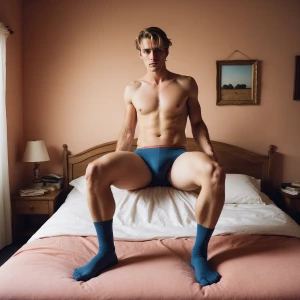 Country guy showing off bulging in the bed legs ever