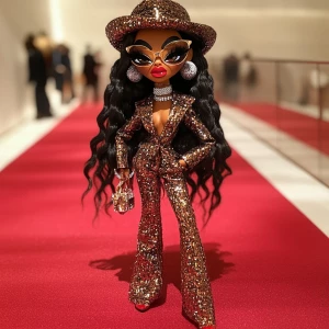 Black American Betty Boop with hazelnut, skin, and long wavy hai...