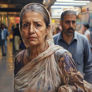 HyperRealism,sharp art piece.a 54 year old kashmiri mother in la...