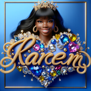 Craft a 3-D image showcasing the name 'KAREN' in a luxurious gol...
