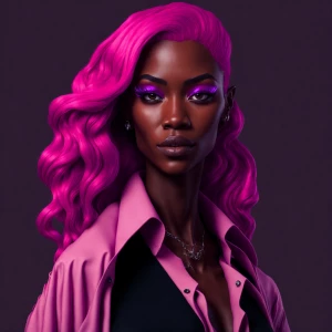 Tan skin female with barbie pink hair