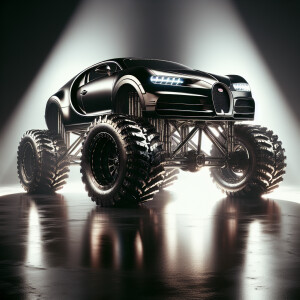 A big Bugatti with a lift kit. Black metallic extra shiny