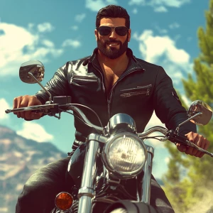 White muscular thin man with beard, big chin, smile and cheekbon...