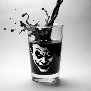 Create a black and white image of black ink being dropped into a...