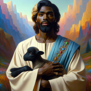Oil painting of an African-American man resembling Jesus Christ,...