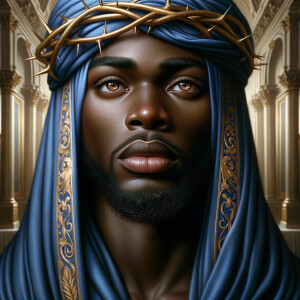 A hyper-realistic image of an African-American Jesus Christ, ser...