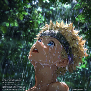 "A hyper-realistic anime character with spiky blonde hair and bl...