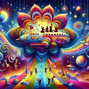 Create a vibrant, psychedelic digital illustration in the style...