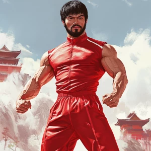 White muscular thin man with beard, big chin, smile and cheekbon...