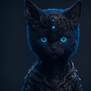 Black and blue kitten , deep color, fantastical, intricate detai...