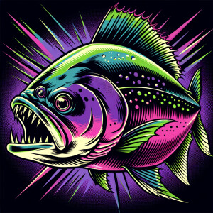 purple and neon green piranha