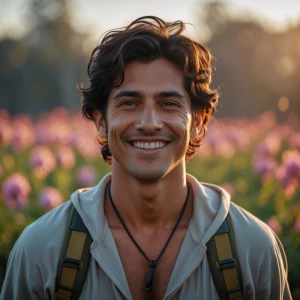 Supplements and a healthy person smiling in morning