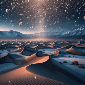 Image of a desert where it’s snowing