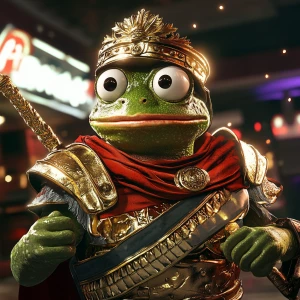 Pepe the Frog in carton style dressed as an ancient Roman empero...
