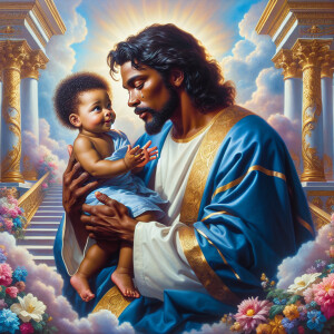Classical oil painting style depicting an African-American Jesus...