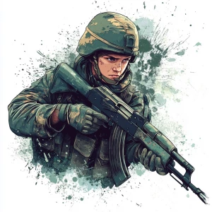 logo of a kid Russian soldier in contemporary military attire, h...