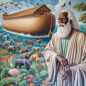A close-up and detailed wall painting focusing on Noah, depicted...
