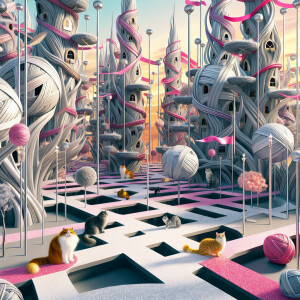 A fantasy kingdom where cats live. A cartoon and in pink white s...